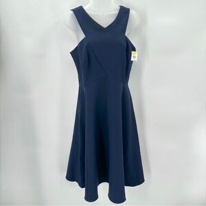 Eliza J Dress Womens 10 Navy Blue Cross Neck Fit & Flare Halter Special Occasion